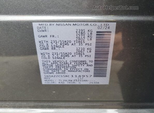5N1AZ2CS5RC114957 2024 NISSAN MURANO Серый Вид подкапотного пространства