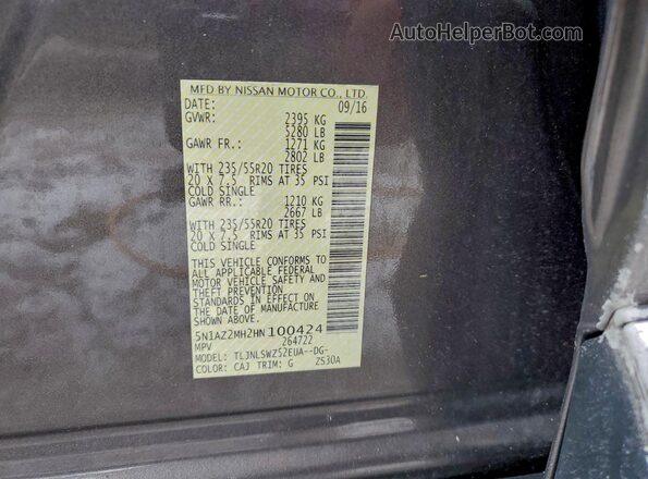 5N1AZ2MH2HN100424 2017 NISSAN MURANO Серебряный Вид наклейки с VIN-кодом