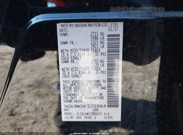 5N1DL0MN2HC520964 2017 INFINITI QX60 Black Widok komory silnika