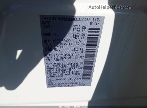 5N1DL0MN3HC547784 2017 INFINITI QX60 White Вид підкапотного простору