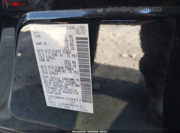 5N1DL0MN4HC519427 2017 INFINITI QX60 Черный Вид подкапотного пространства