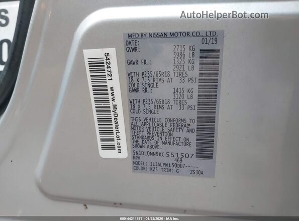5N1DL0MN9KC551507 2019 INFINITI QX60 Silver Շարժիչի բաժամունքի տեսք