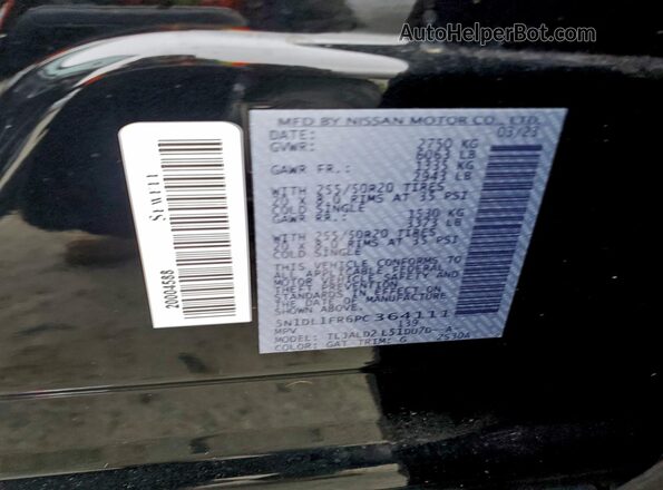 5N1DL1FR6PC364111 2023 INFINITI QX60 Black Widok naklejki z numerem VIN