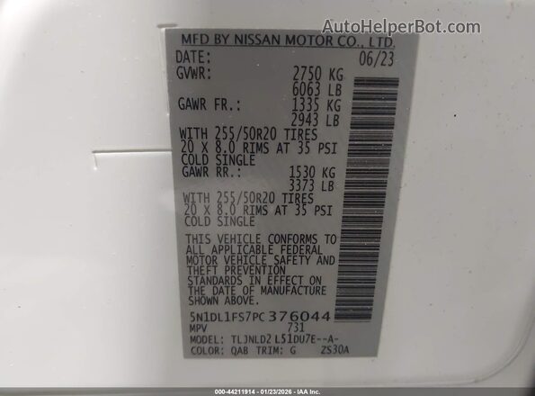 5N1DL1FS7PC376044 2023 INFINITI QX60 White Widok komory silnika