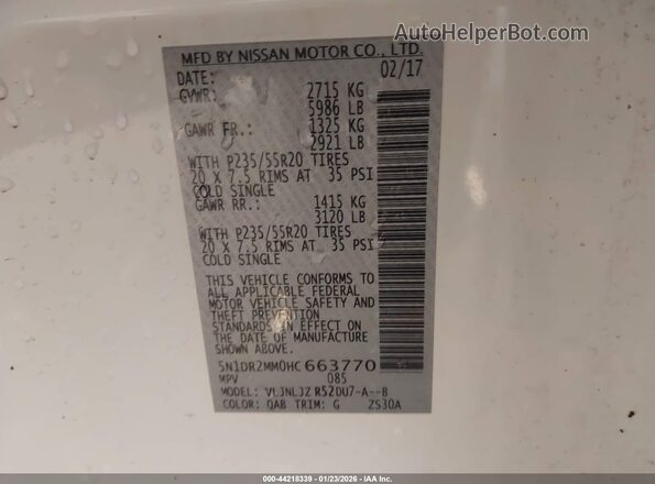 5N1DR2MM0HC663770 2017 NISSAN PATHFINDER Белый Вид подкапотного пространства