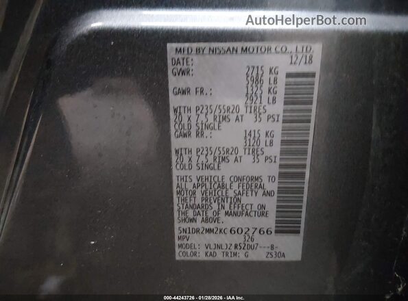 5N1DR2MM2KC602766 2019 NISSAN PATHFINDER Gray Widok komory silnika