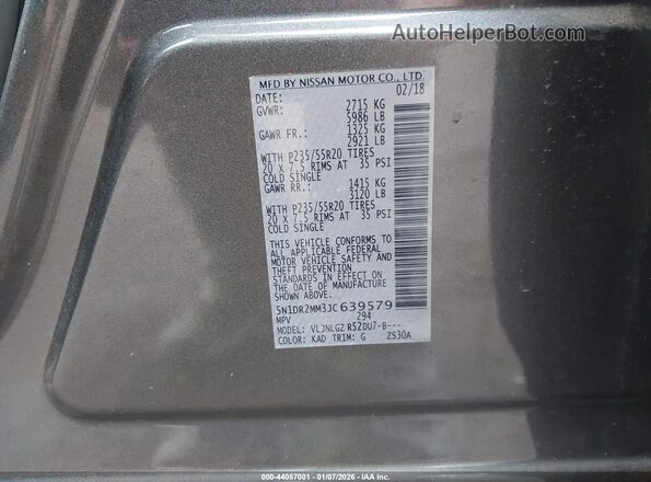 5N1DR2MM3JC639579 2018 NISSAN PATHFINDER Серый Вид подкапотного пространства
