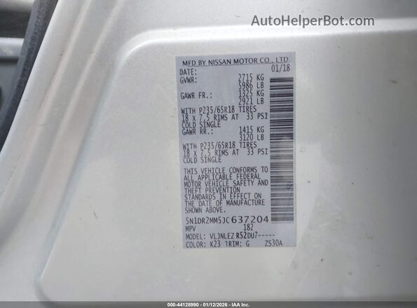 5N1DR2MM5JC637204 2018 NISSAN PATHFINDER Silver Вид підкапотного простору