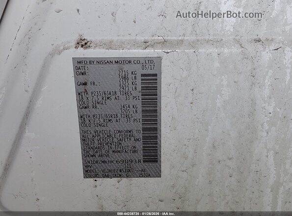 5N1DR2MN3HC690938 2017 NISSAN PATHFINDER Белый Вид подкапотного пространства