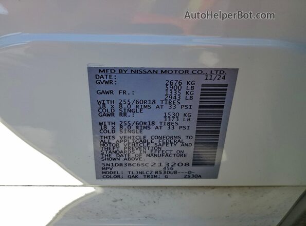 5N1DR3BC6SC213208 2025 NISSAN PATHFINDER Белый Вид наклейки с VIN-кодом