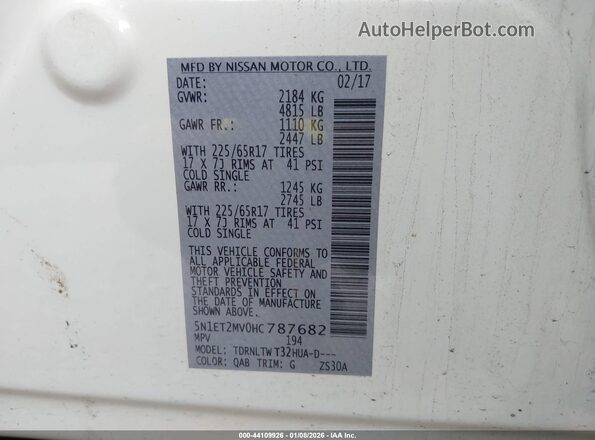 5N1ET2MV0HC787682 2017 NISSAN ROGUE HYBRID Белый Вид подкапотного пространства
