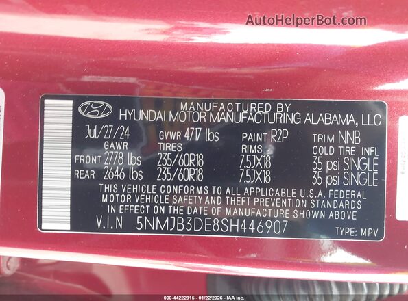 5NMJB3DE8SH446907 2025 HYUNDAI TUCSON Красный Вид подкапотного пространства
