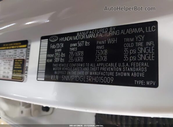 5NMP1DGL3RH015009 2024 HYUNDAI SANTA FE Белый Вид подкапотного пространства