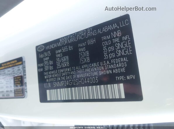 5NMP24G12SH044003 2025 HYUNDAI SANTA FE HYBRID Белый Вид подкапотного пространства