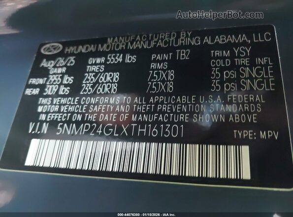 5NMP24GLXTH161301 2026 HYUNDAI SANTA FE Blue Вид підкапотного простору