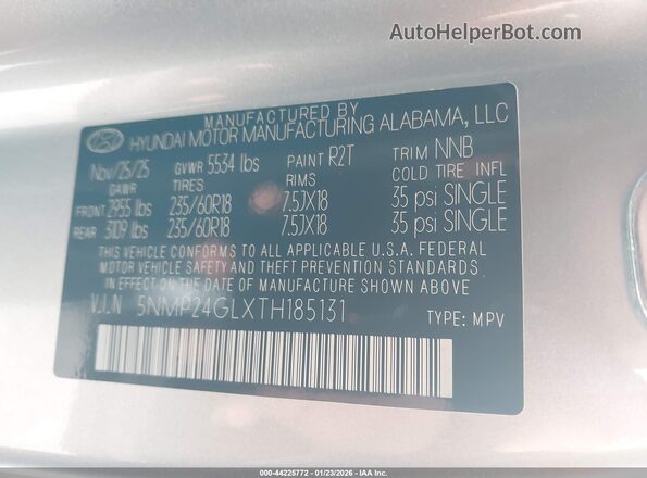 5NMP24GLXTH185131 2026 HYUNDAI SANTA FE Gray Vista del compartimento del motor