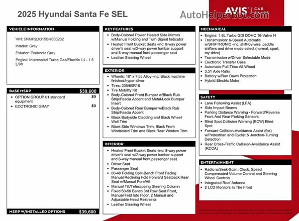 5NMP2DG15SH050202 2025 HYUNDAI SANTA Серый Вид наклейки с VIN-кодом
