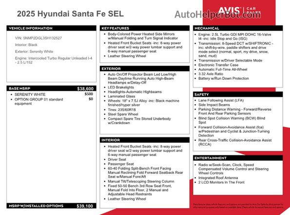 5NMP2DGL3SH132527 2025 HYUNDAI SANTA Белый Вид наклейки с VIN-кодом