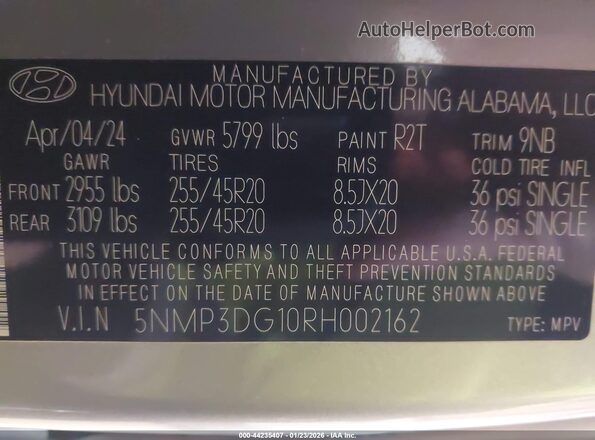 5NMP3DG10RH002162 2024 HYUNDAI SANTA FE HYBRID Silver Widok komory silnika