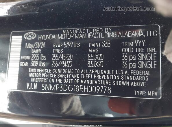 5NMP3DG18RH009778 2024 HYUNDAI SANTA FE HYBRID Черный Вид подкапотного пространства