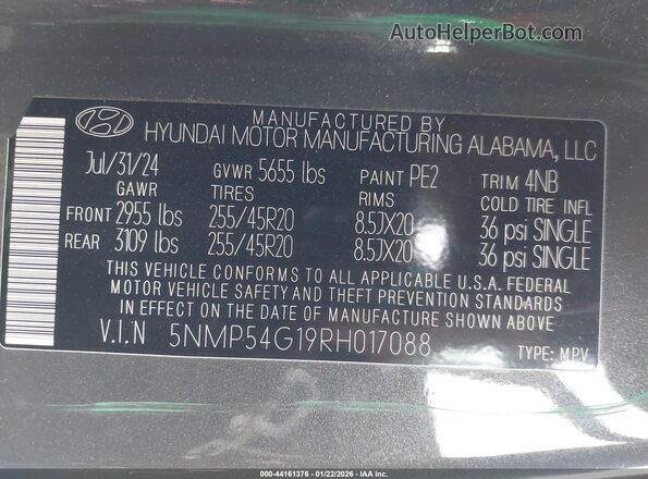 5NMP54G19RH017088 2024 HYUNDAI SANTA FE HYBRID Gray Vista del compartimento del motor