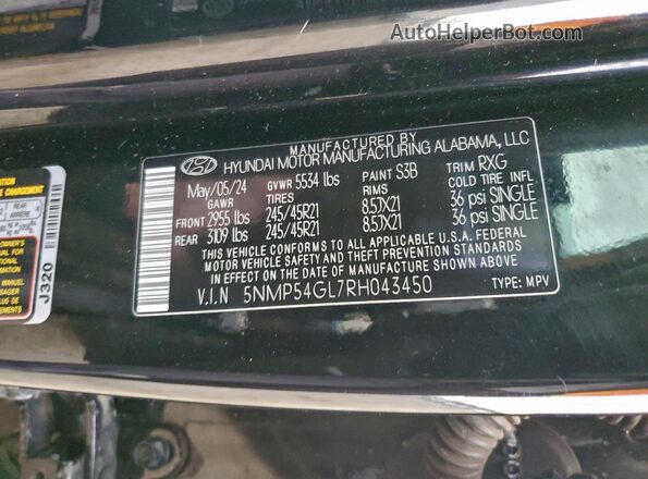 5NMP54GL7RH043450 2024 HYUNDAI SANTA FE CALLIGRAPHY Black Vista interior de 360 grados