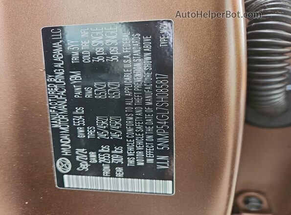 5NMP54GL7SH085817 2025 HYUNDAI SANTA FE CALLIGRAPHY Brown Вид наклейки з VIN-кодом