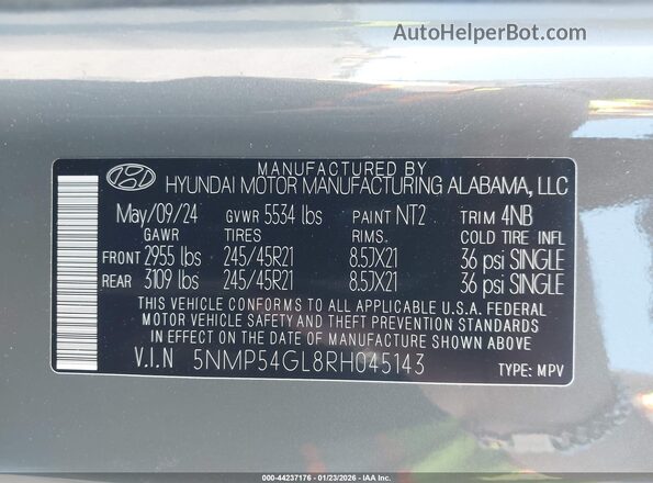 5NMP54GL8RH045143 2024 HYUNDAI SANTA FE CALLIGRAPHY Gray ძრავის განყოფილების ხედი
