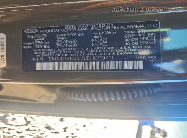 5NMP5DG15TH090711 2026 HYUNDAI SANTA FE CALLIGRAPHY Green VIN sticker view