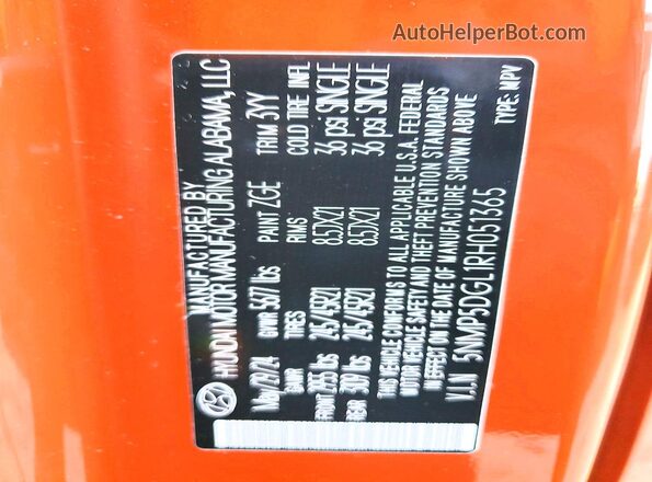 5NMP5DGL1RH051365 2024 HYUNDAI SANTA FE CALLIGRAPHY Orange Панорамний вид салону 360°
