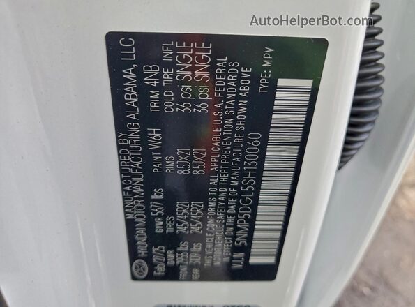 5NMP5DGL5SH130060 2025 HYUNDAI SANTA FE CALLIGRAPHY White Вид наклейки з VIN-кодом