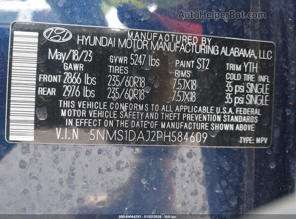 5NMS1DAJ2PH584609 2023 HYUNDAI SANTA FE Blue Вид підкапотного простору