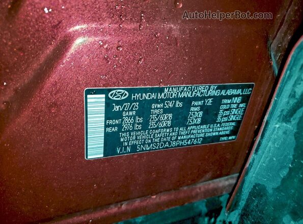 5NMS2DAJ8PH547612 2023 HYUNDAI SANTA Red Սալոնի 360 աստիճան տեսք