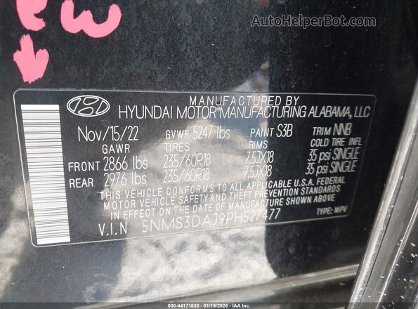 5NMS3DAJ9PH527477 2023 HYUNDAI SANTA FE Black Вид підкапотного простору
