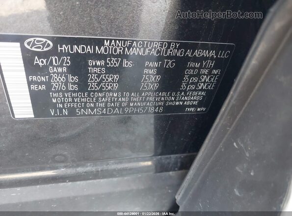 5NMS4DAL9PH571848 2023 HYUNDAI SANTA FE Gray Engine compartment view