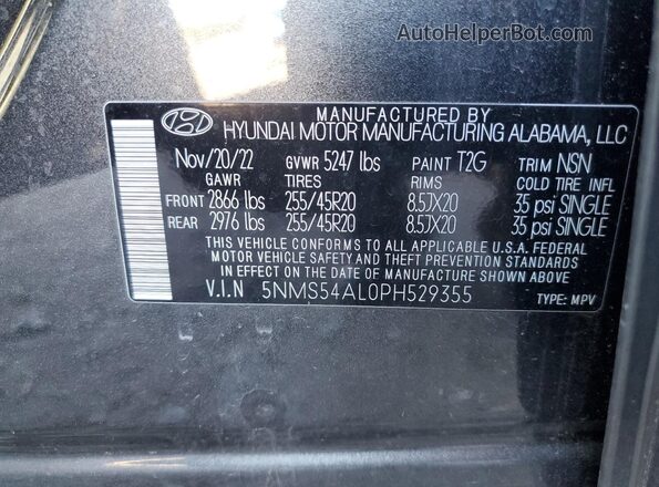 5NMS54AL0PH529355 2023 HYUNDAI SANTA FE CALLIGRAPHY Gray Widok naklejki z numerem VIN