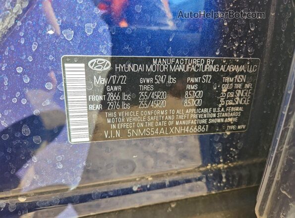 5NMS54ALXNH466861 2022 HYUNDAI SANTA FE CALLIGRAPHY Blue სალონის 360-გრადუსიანი ხედი