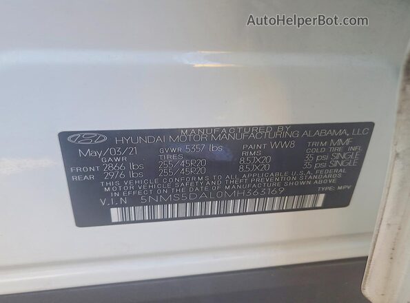 5NMS5DAL0MH363169 2021 HYUNDAI SANTA FE CALLIGRAPHY Белый Вид подкапотного пространства