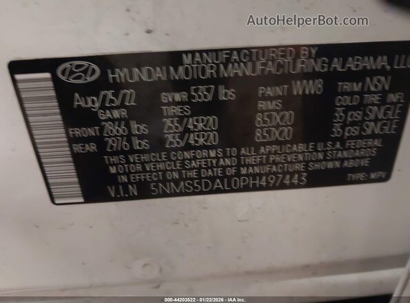5NMS5DAL0PH497443 2023 HYUNDAI SANTA FE CALLIGRAPHY White Widok komory silnika