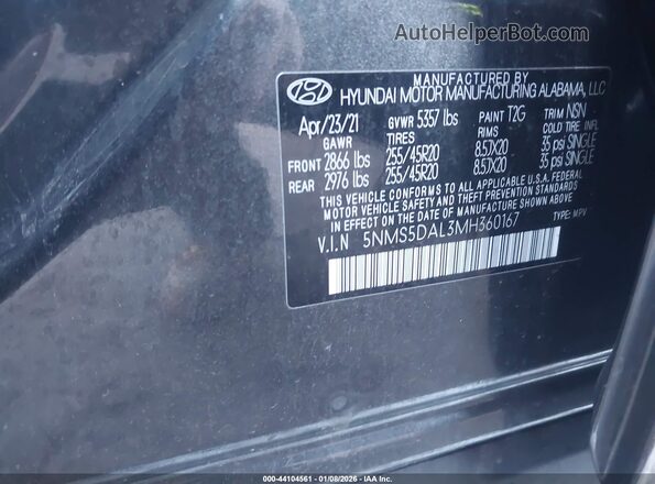 5NMS5DAL3MH360167 2021 HYUNDAI SANTA FE CALLIGRAPHY Gray Вид підкапотного простору