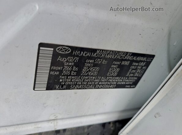5NMS5DAL3NH386401 2022 HYUNDAI SANTA FE CALLIGRAPHY White სალონის 360-გრადუსიანი ხედი