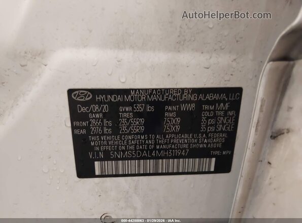 5NMS5DAL4MH311947 2021 HYUNDAI SANTA FE CALLIGRAPHY White Vista del compartimento del motor