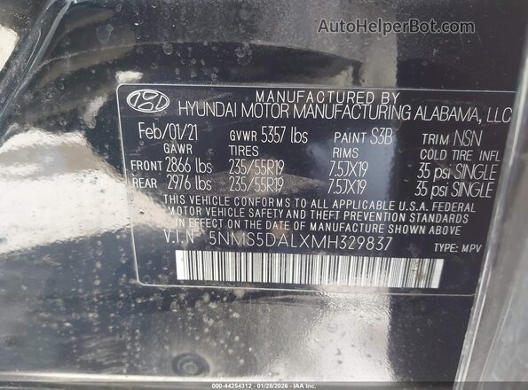 5NMS5DALXMH329837 2021 HYUNDAI SANTA FE CALLIGRAPHY Черный Вид подкапотного пространства