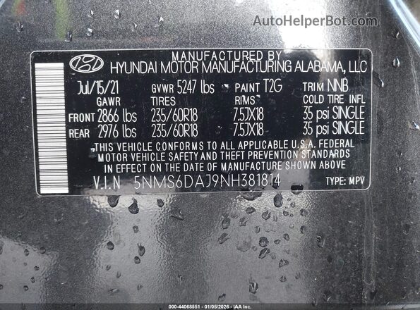 5NMS6DAJ9NH381814 2022 HYUNDAI SANTA FE Gray Widok komory silnika
