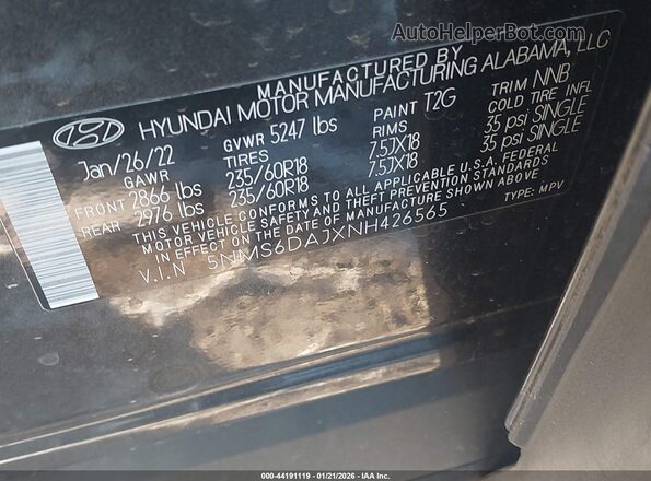 5NMS6DAJXNH426565 2022 HYUNDAI SANTA FE Gray Vista del compartimento del motor
