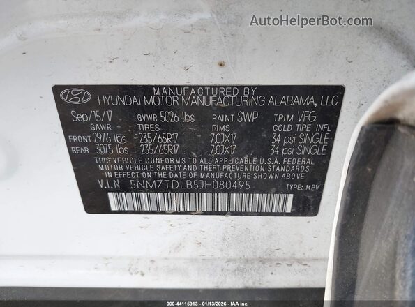 5NMZTDLB5JH080495 2018 HYUNDAI SANTA FE SPORT Белый Вид подкапотного пространства