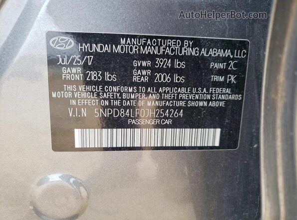 5NPD84LF0JH254264 2018 HYUNDAI ELANTRA Gray Widok komory silnika