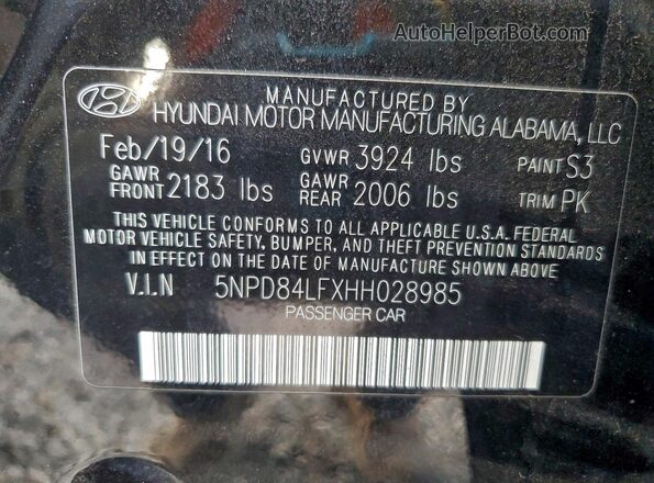 5NPD84LFXHH028985 2017 HYUNDAI ELANTRA Черный Вид подкапотного пространства