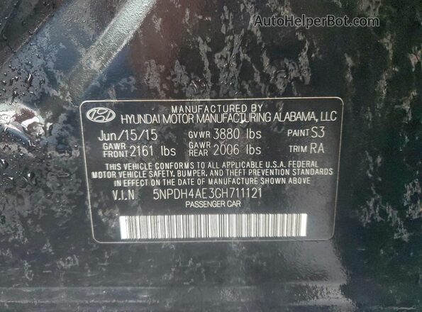 5NPDH4AE3GH711121 2016 HYUNDAI ELANTRA Black Engine compartment view
