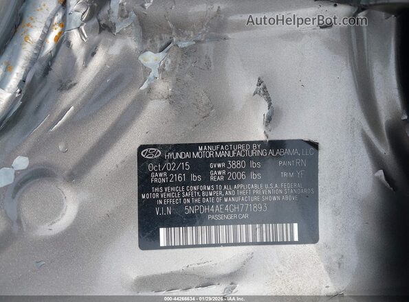 5NPDH4AE4GH771893 2016 HYUNDAI ELANTRA Коричневый Вид подкапотного пространства